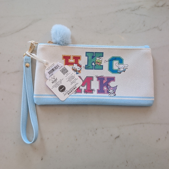 Hello Kitty Other - Hello Kitty White And Light Blue, Letter Print Pencil Pouch with Pom Pom